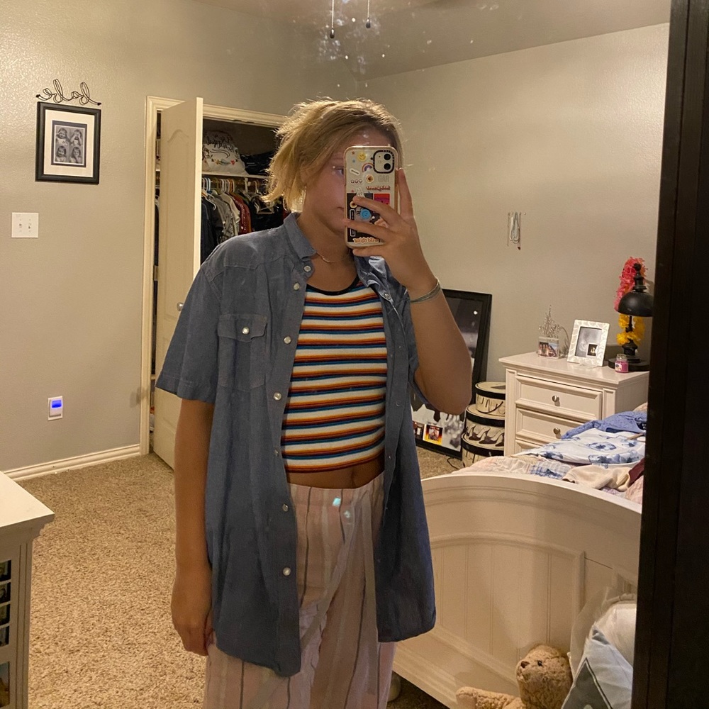 blue button down men’s top